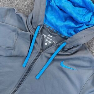 Nike Men's L Blue Gray Colorblock Therma Fit Full Zip Jacket Hoodie Athletic Run